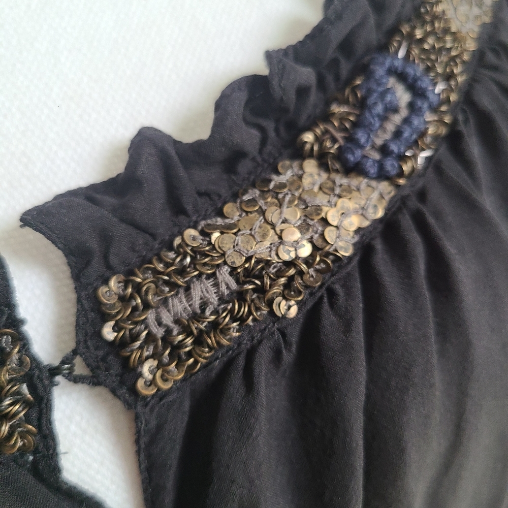 SAIVANA Sheer Black Blouse w/ Tie & Embellishment - Picture 6 of 10